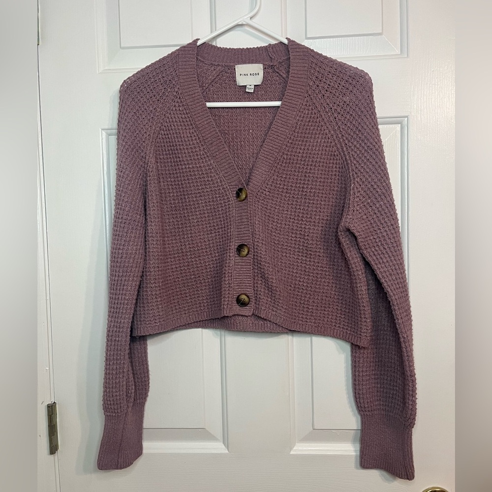 Lavender Cropped Knit Long Sleeve Sweater - Medium